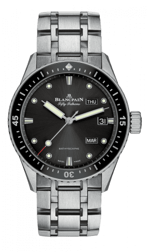 Blancpain Fifty Fathoms Bathygraphe Quantième Annuel Black / Grey / Steel Bracelet 5071-1110-70B
