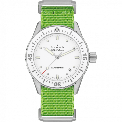 Blancpain Fifty Fathoms Bathyscaphe Stainless Steel / White / Green Nato 5100-1127-NAH