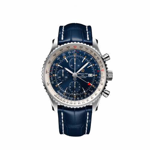 Breitling Navitimer 1 Chronograph GMT Stainless Steel / Blue / Croco / Pin A24322121C2P1