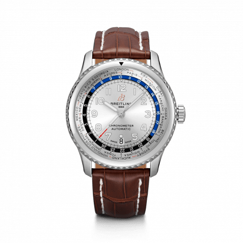 Breitling Navitimer 8 B35 Automatic Unitime 43 Stainless Steel / Silver / Brown Croco / Pin AB3521U01G1P1