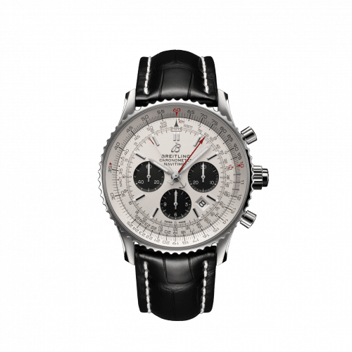 Breitling Navitimer Rattrapante Stainless Steel / Silver / Croco / Pin AB0310211G1P2