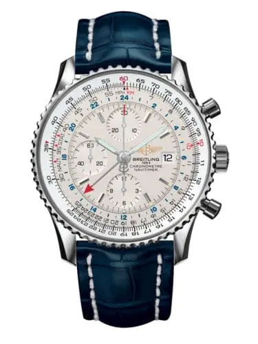 Breitling Navitimer World Stainless Steel / Silver / Croco / Pin A2432212/G571/746PA20BA.1