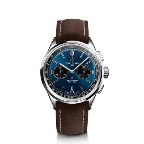 Breitling Premier B01 Chronograph 42 Stainless Steel / Blue / Brown Nubuck / Pin AB0118221C1X2