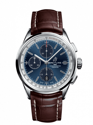 Breitling Premier Chronograph 42 Stainless Steel / Blue / Croco Brown / Folding A13315351C1P1