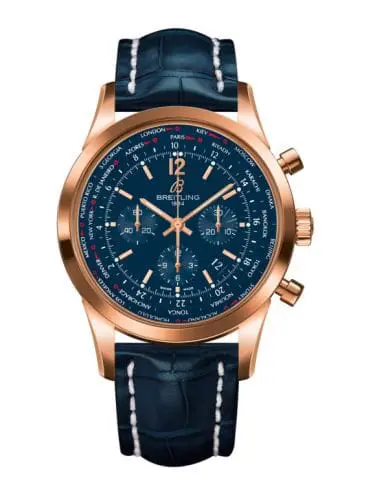 Breitling Transocean Chronograph Unitime Pilot Red Gold / Blue / Croco RB0510V1.C880.746P
