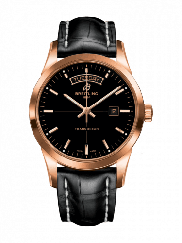 Breitling Transocean Day & Date Red Gold / Black / Croco / Pin R45310121B1P1