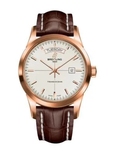 Breitling Transocean Day & Date Red Gold / Silver / Croco / Pin R45310121G1P1
