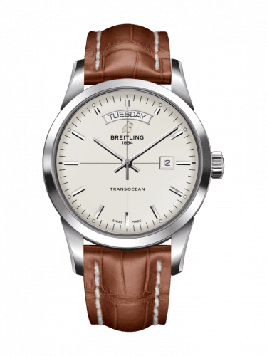 Breitling Transocean Day & Date Stainless Steel / Silver / Croco / Pin A4531012/G751/737P/A20BA.1