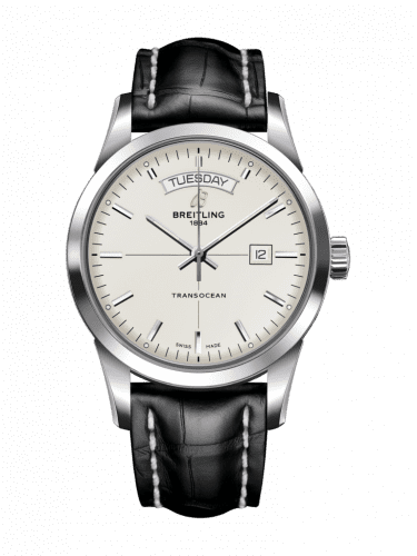 Breitling Transocean Day & Date Stainless Steel / Silver / Croco / Pin A4531012/G751/744P/A20D.1