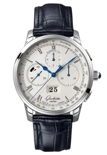 Glashütte Original Senator Chronograph Panorama Date Platinum / Silver / Alligator / Folding 1-37-01-02-03-50