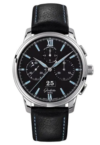 Glashütte Original Senator Chronograph Panorama Date Stainless Steel / Black / Calf / Pin 1-37-01-03-02-07