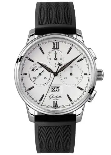 Glashütte Original Senator Chronograph Panorama Date Stainless Steel / Silver / Rubber / Pin 1-37-01-05-02-06