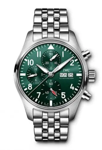 IWC Pilot's Watch Chronograph 41 Stainless Steel / Green / Bracelet IW3881-04