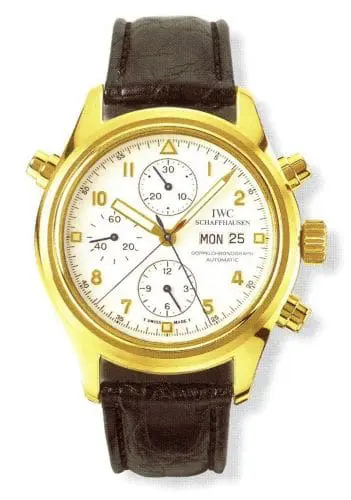 IWC Pilot's Watch Doppelchronograph Yellow Gold / White / German / Strap IW3711-09