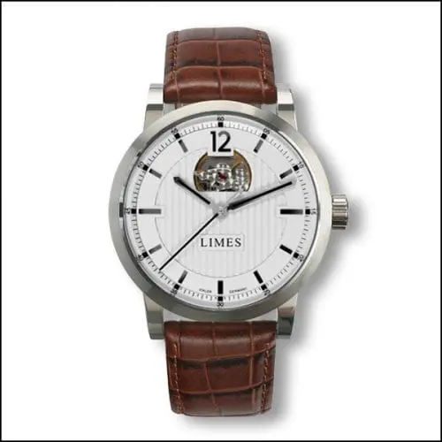 Limes Chyros Balancier Visible - Silvered / brown leather strap U6017-LA2.2