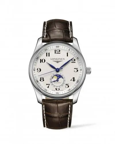 Longines Master Collection 40 Moonphase Stainless Steel / Silver-Arabic / Alligator L2.909.4.78.3