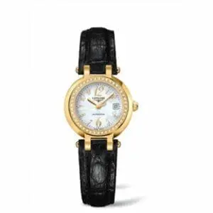 Longines PrimaLuna Automatic 26.5 Yellow Gold Diamond Leather Funky MOP L8.111.7.83.2