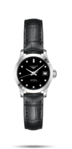 Longines Record 26mm Stainless Steel / Black-Diamond / Alligator L2.320.4.57.2