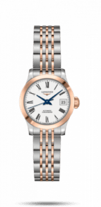 Longines Record 26mm Stainless Steel / Pink Gold / White-Roman / Bracelet L2.320.5.11.7