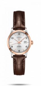 Longines Record 30mm Stainless Steel / Pink Gold / Silver-Arabic / Alligator L2.321.5.76.2