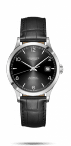 Longines Record 38.5mm Stainless Steel / Black-Arabic / Alligator L2.820.4.56.2