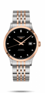 Longines Record 40mm Stainless Steel / Pink Gold / Black-Diamond / Bracelet L2.821.5.57.7
