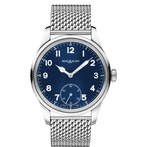 Montblanc 1858 Manual Small Second Stainless Steel / Blue / Mesh 114958