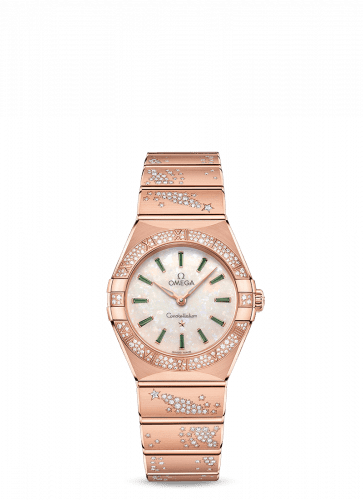 Omega Constellation Manhattan 28 Quartz Sedna Gold / MOP - Emerald / Diamond 131.55.28.60.99.004