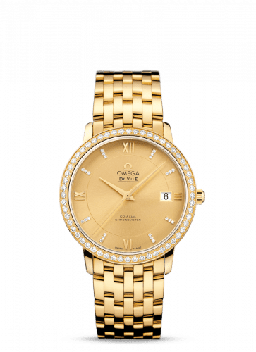 Omega De Ville Prestige Co-Axial 36.8 Yellow Gold / Champagne / Diamond / Bracelet 424.55.37.20.58.001