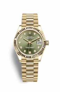 Rolex Datejust 31 Yellow Gold / Fluted / Olive - Diamond / President 278278-0011