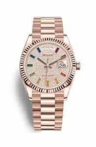 Rolex Day-Date 36 Everose Gold / Fluted / Paved-Rainbow / President 128235-0039