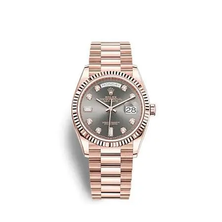 Rolex Day-Date 36 Everose Gold / Fluted / Slate - Diamond / President 128235-0050