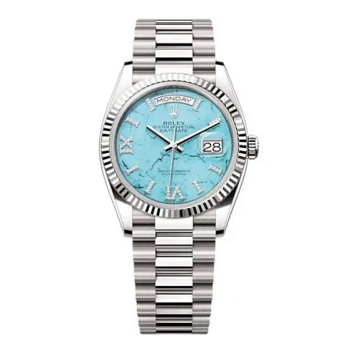 Rolex Day-Date 36 White Gold - Fluted / Turquoise / President 128239-0044