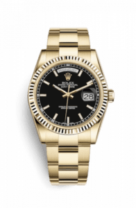 Rolex Day-Date 36 Yellow Gold Fluted / Oyster / Black 118238-0194