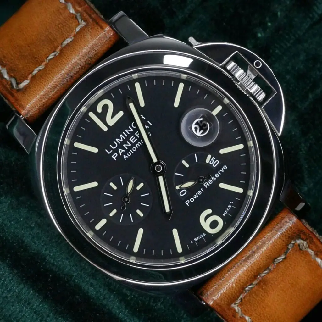 Panerai Luminor Power Reserve Black Dial Brown Leather Strap Stainless Steel 44mm MINT CONDITION PAM01090