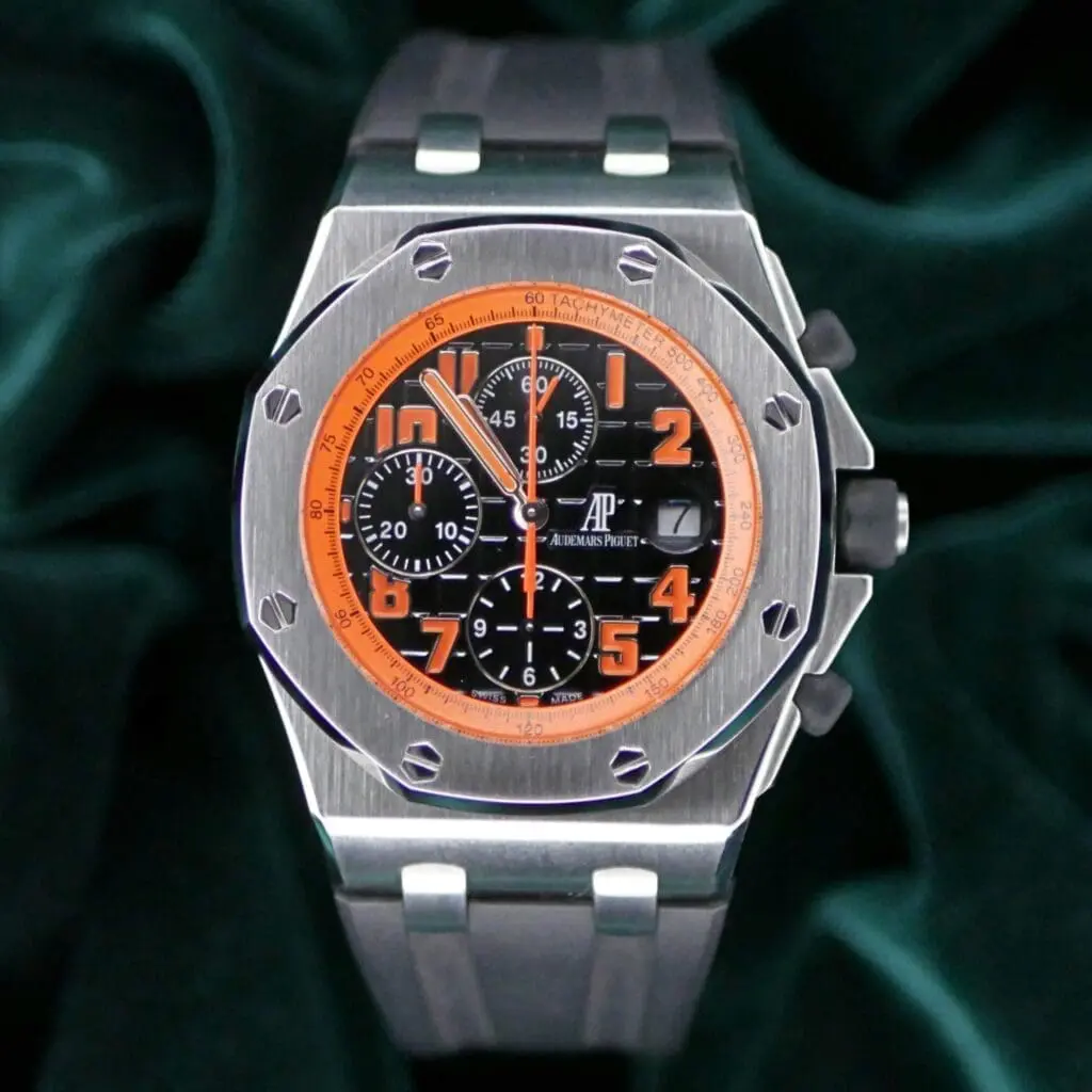 Audemars Piguet Royal Oak Offshore Chronograph "Volcano" 42MM Black Dial Orange Accents Black Rubber Strap Stainless Steel COMPLETE SET NEAR MINT CONDITION 26170ST.OO.D101CR.01