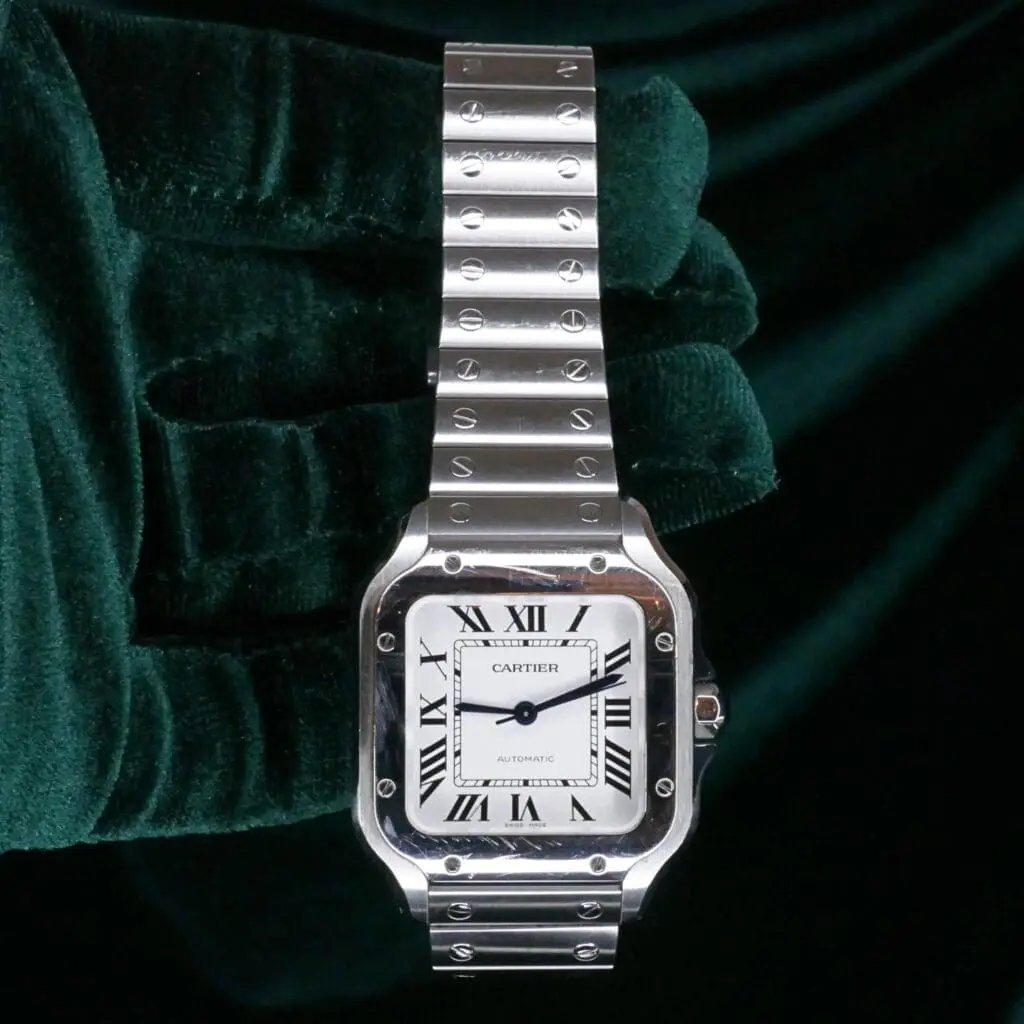 Cartier Santos Medium 35MM Silver Dial Stainless Steel COMPLETE SET GOOD CONDITION WSSA0029