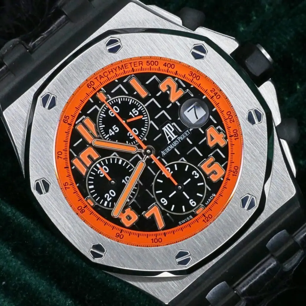 Audemars Piguet Royal Oak Offshore Chronograph "Volcano" 42MM Black Dial Orange Accents Stainless Steel Crocodile Leather Strap COMPLETE SET NEAR MINT CONDITION 26170ST.OO.D101CR.01