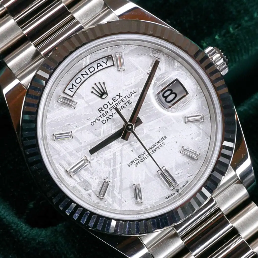 NEW UNWORN 2024 Rolex Day Date White Gold Meteorite Baguette 40MM COMPLETE SET 228239