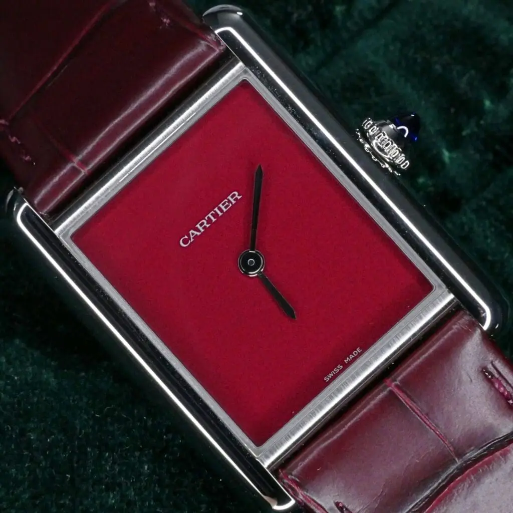 Cartier Tank Must "Cordes de Marseille" 26MM Burgundy Red Dial Stainless Steel COMPLETE SET MINT CONDITION WSTA0054