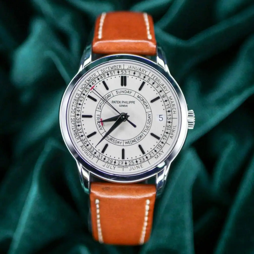 Patek Philippe Calatrava Weekly Calendar 40mm Silver Opaline Dial Stainless Steel Brown Calfskin Strap COMPLETE SET EXCELLENT CONDITION 5212A-001