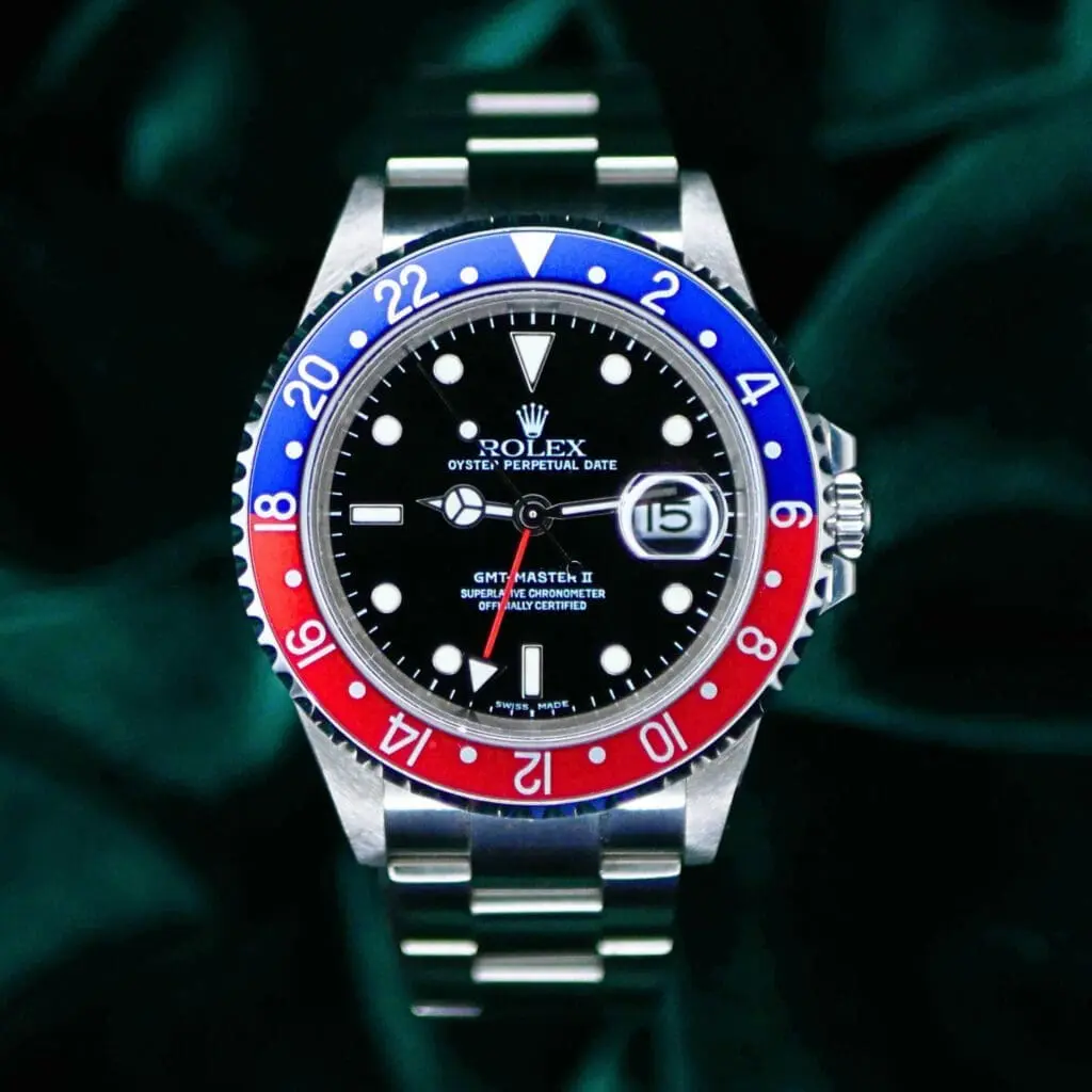 Rolex GMT-Master II "Pepsi" Black Dial Red Blue Bezel 40MM Stainless Steel COMPLETE SET MINT 16710