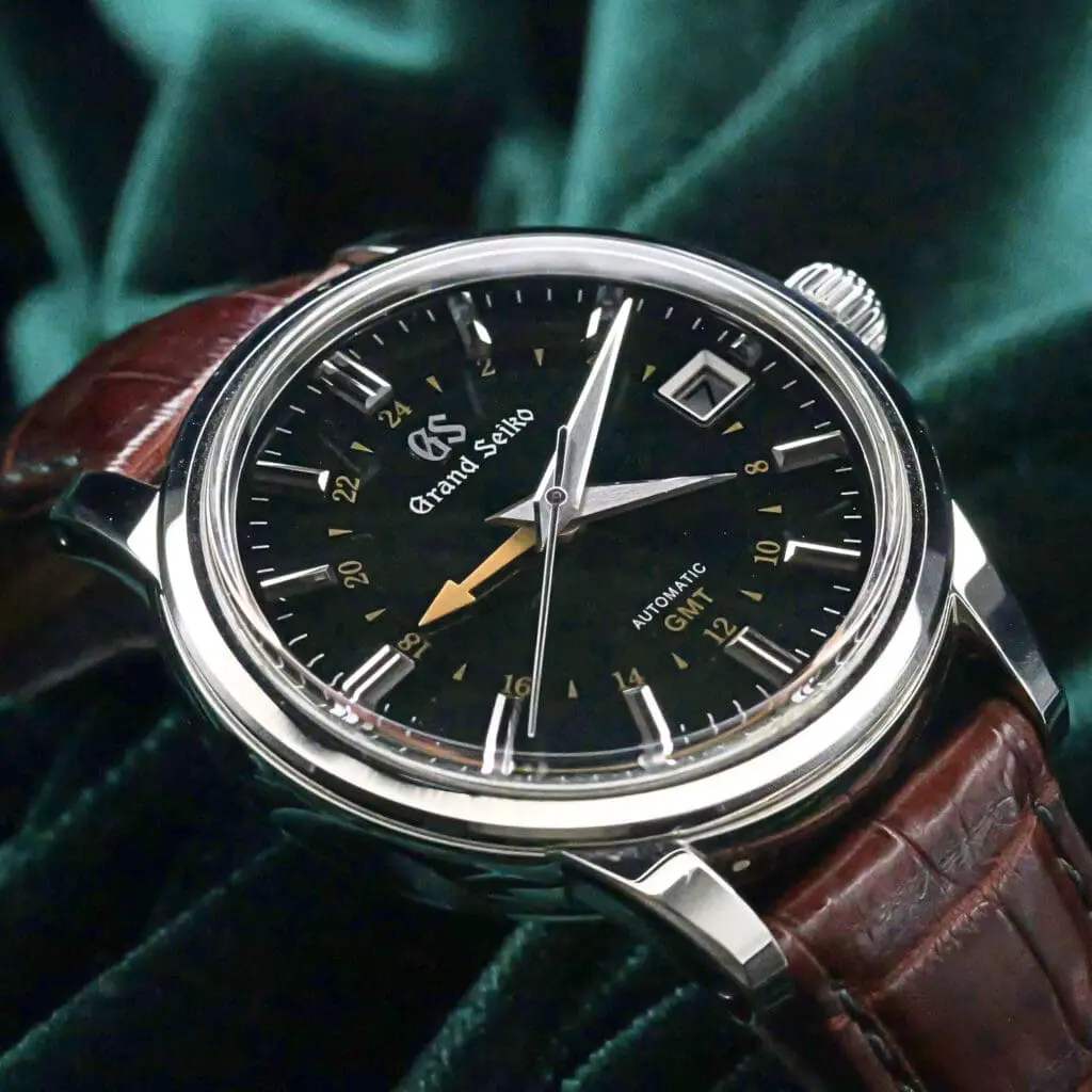 Grand Seiko GMT Elegance Collection Toge 39.5MM British Racing Green Dial Brown Leather Strap Stainless Steel MINT CONDITION COMPLETE SET SBGM241