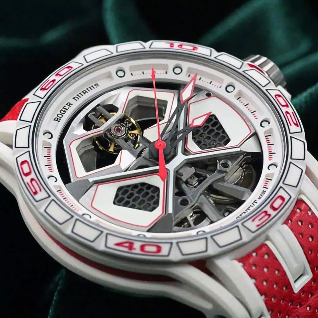Roger Dubuis Excalibur Spider Huracan Red 45MM Skeleton Dial White Rubber Straps Titanium MINT CONDITION COMPLETE SET DBEX1040