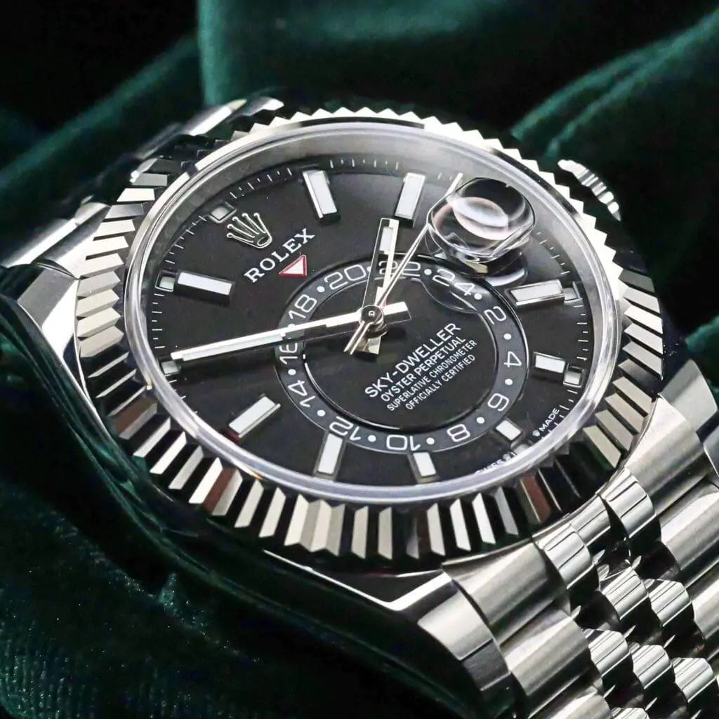 2025 NEW UNWORN Rolex Sky-Dweller Black Dial Fluted White Gold Bezel Jubilee Bracelet Stainless Steel 42mm COMPLETE SET 336934-0008