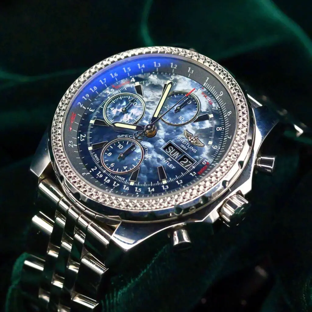 Breitling Bentley GT Blue Mother of Pearl Dial Special Edition Stainless Steel 45mm COMPLETE SET MINT CONDITION A133627X/BE63