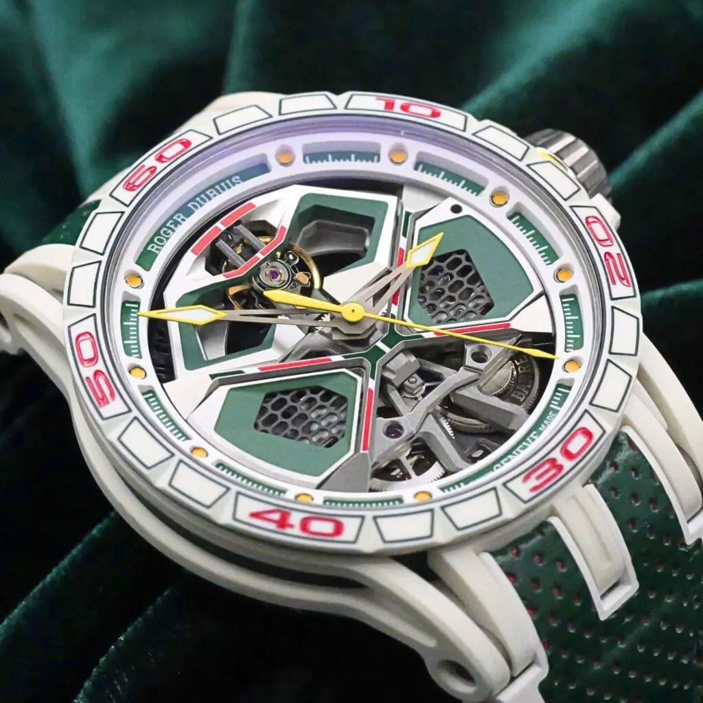 Roger Dubuis Excalibur Spider MONOBALANCIER Huracán Green White Red Skeleton Dial White MCF Titanium 45mm MINT CONDITION COMPLETE SET DBEX1006