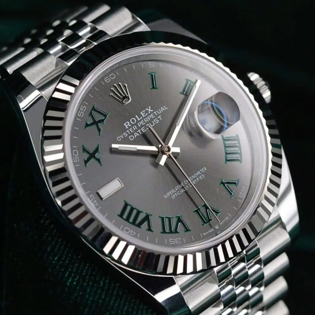 Rolex Datejust 41 "Wimbledon" Rhodium Grey Dial Fluted Bezel Jubilee Bracelet Stainless Steel 41mm COMPLETE SET 126334