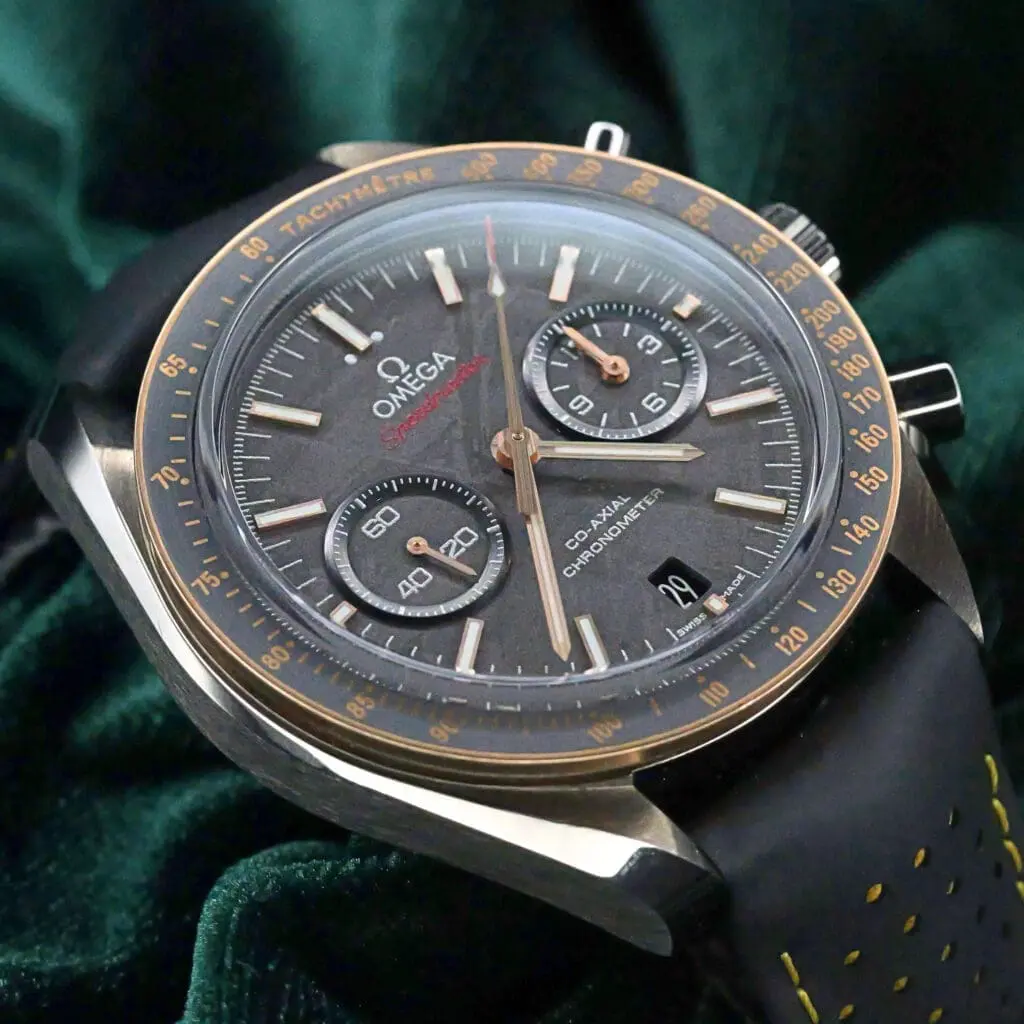 Omega Speedmaster Moonwatch Meteorite Grey Side of The Moon Grey Meteorite Dial Grey Ceramic Case Gold Bezel Black Rubber Strap Stainless Steel 44mm MINT CONDITION COMPLETE SET 311.63.44.51.99.001