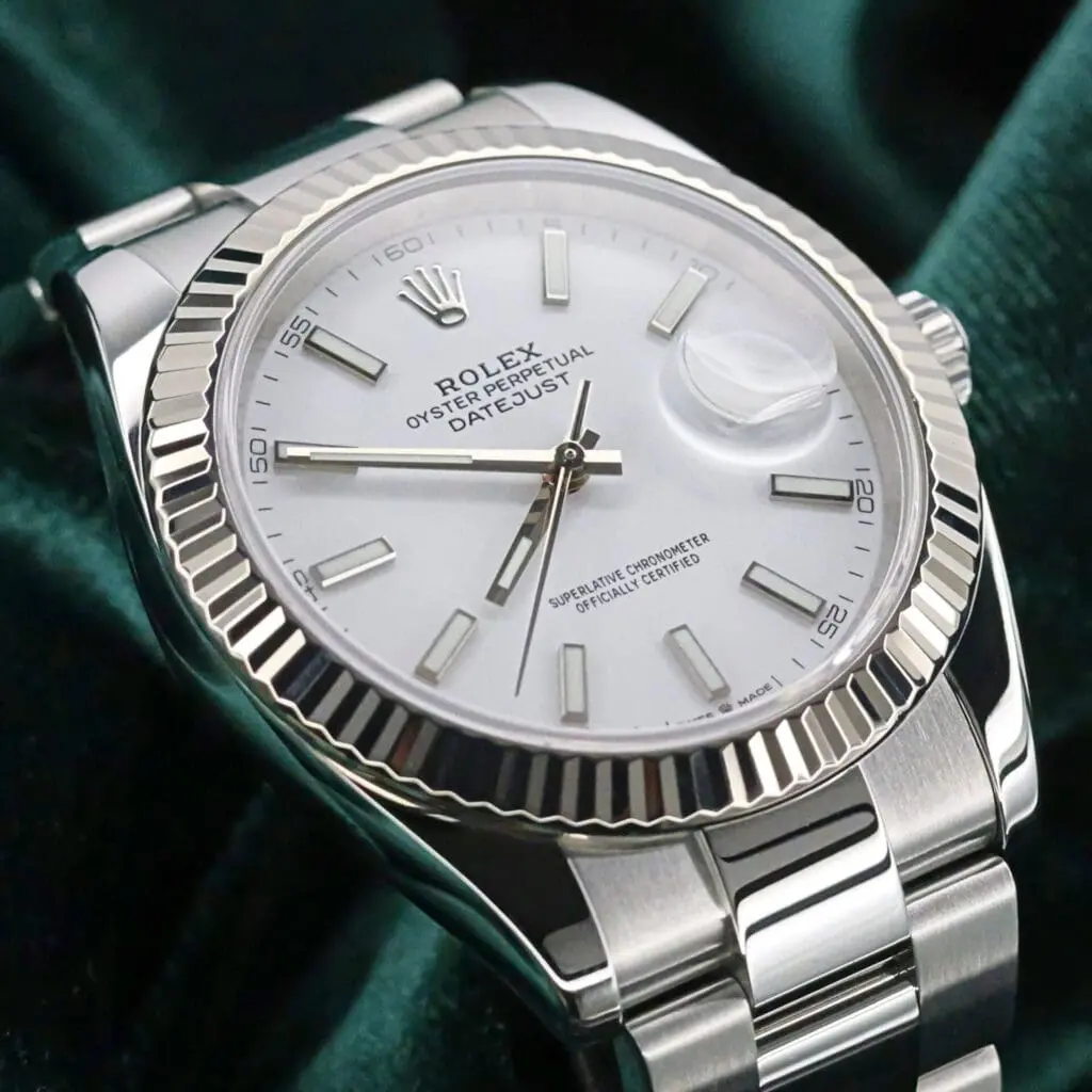 2026 New/Unworn Rolex Datejust 41 White Stick Dial 18K White Gold Fluted Bezel Oyster Bracelet Stainless Steel COMPLETE SET 126334-0009